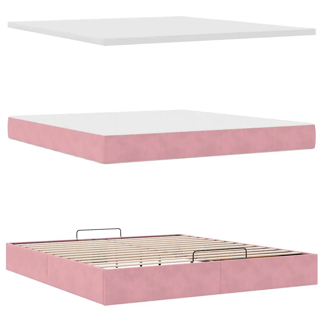Pouf Letto con Materasso e LED Rosa 180x200cm in Velluto