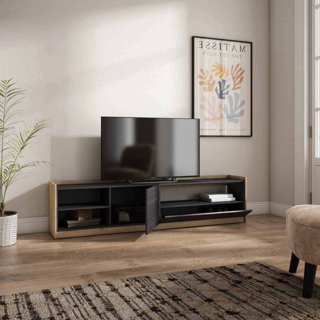Mobile TV Soggiorno, 207x50x37 cm, Per TV fino a 80", Mobile Soggiorno, Nero e rovere