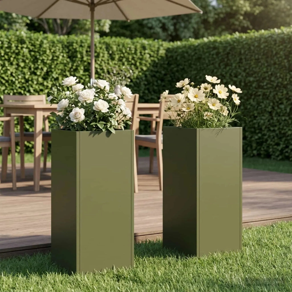 Vaso da giardino 2 pz Verde Oliva 20 x 20 x 50 cm 8005309