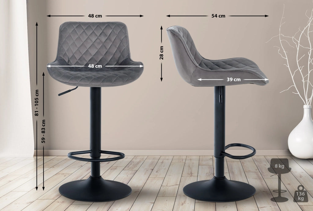 Set di 2 Sgabello da bar Minosa grigio scuro,Velluto