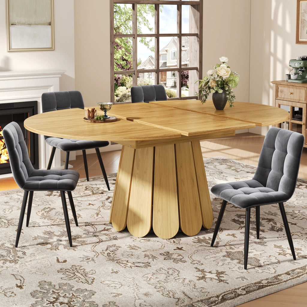 TAVOLO da pranzo allungabile rotondo 118-158 cm MDF colore legno naturale