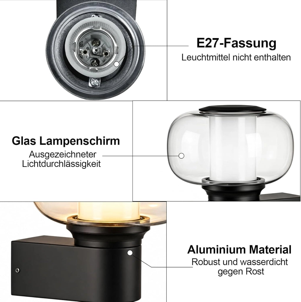 ZMH Lampada da Esterno Interno E27 Max 40W Nero per Terrazza Balcone/Parete Giardino Senza Lampadina