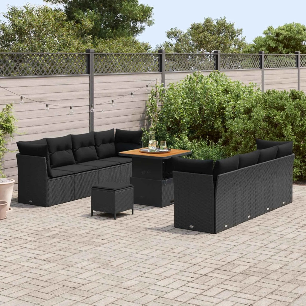 Set Divano da Giardino con cuscino 11 pcs Nero polyrattan 3363404