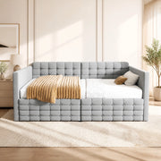 LETTO Imbottito 90x190 cm in velluto grigio chiaro con cassetti e tasche laterali