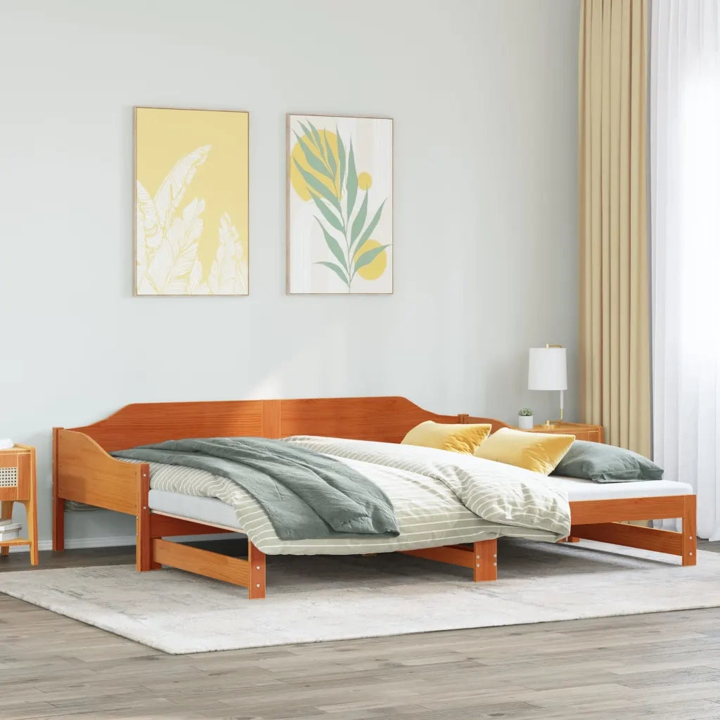 Divano con Letto Estraibile Marrone Cera 80x200cm Massello Pino 850904