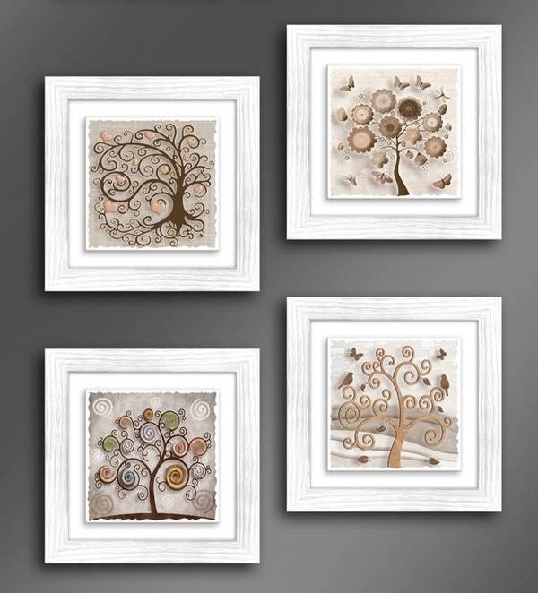 1 Pezzo Quadro da Parete Ceramic Modern Tree White 18 x 18 cm 4 Decori