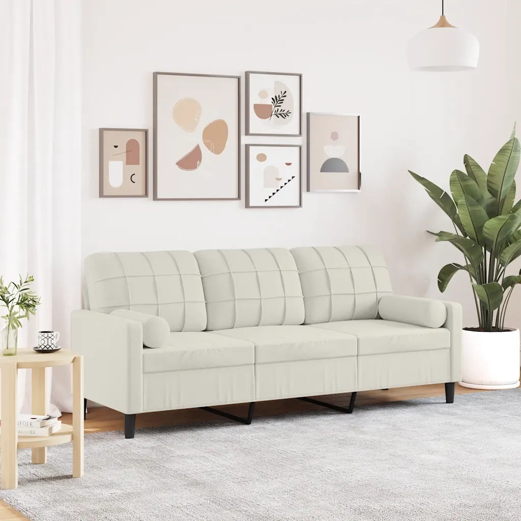 Divano a 3 Posti con Cuscini-Sofa 3 Posti con Cuscini Crema 180 cm in Velluto