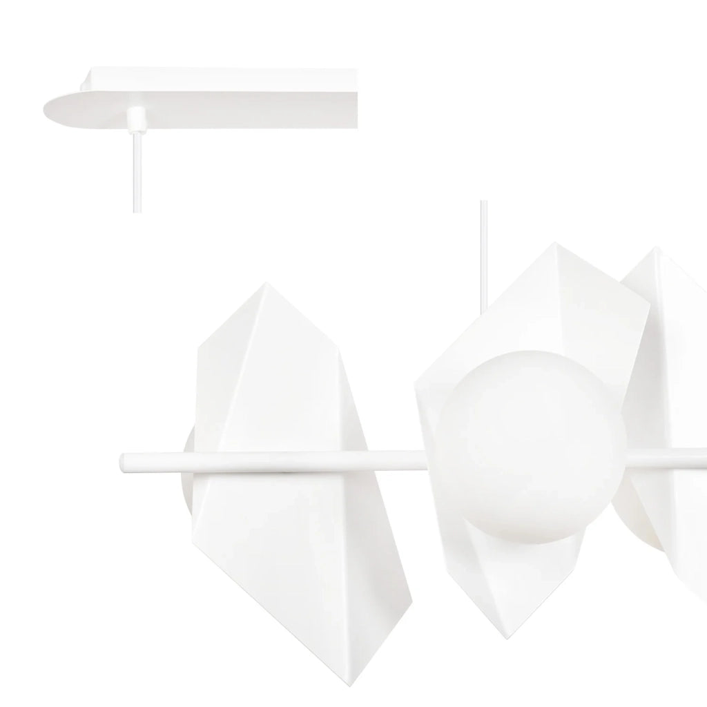 Lampadario 4 Luci Moderno Parvati In Acciaio Bianco E Sfere Vetro Opalino