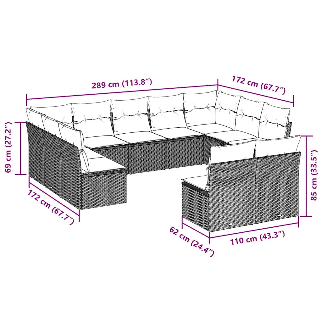 Set Divani da Giardino 11 pz con Cuscini Polyrattan Marronecod mxl 111541