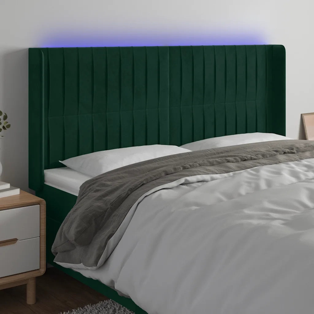 Testiera a LED Verde Scuro 163x16x118/128 cm in Vellutocod mxl 121802
