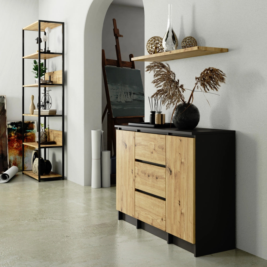Cassettiera AKORD K100 Grigio Grafite 101 cm 2 ante 3 cassetti inserto frontale Quercia Artigiana 101x35x76 cm