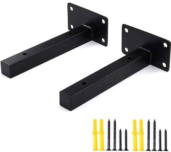 Due supporti per parete in acciaio inossidabile con pannelli in legno vintage, supporto per console per libreria, ripiano per scarpe e oggetti da appendere