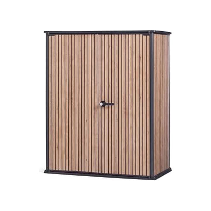 Keter 259078 Signature Venetian Armadio Portaattrezzi da Esterno 1400 L 140x73,6x170,4 cm Resina Effetto Legno Doghe colore Marrone