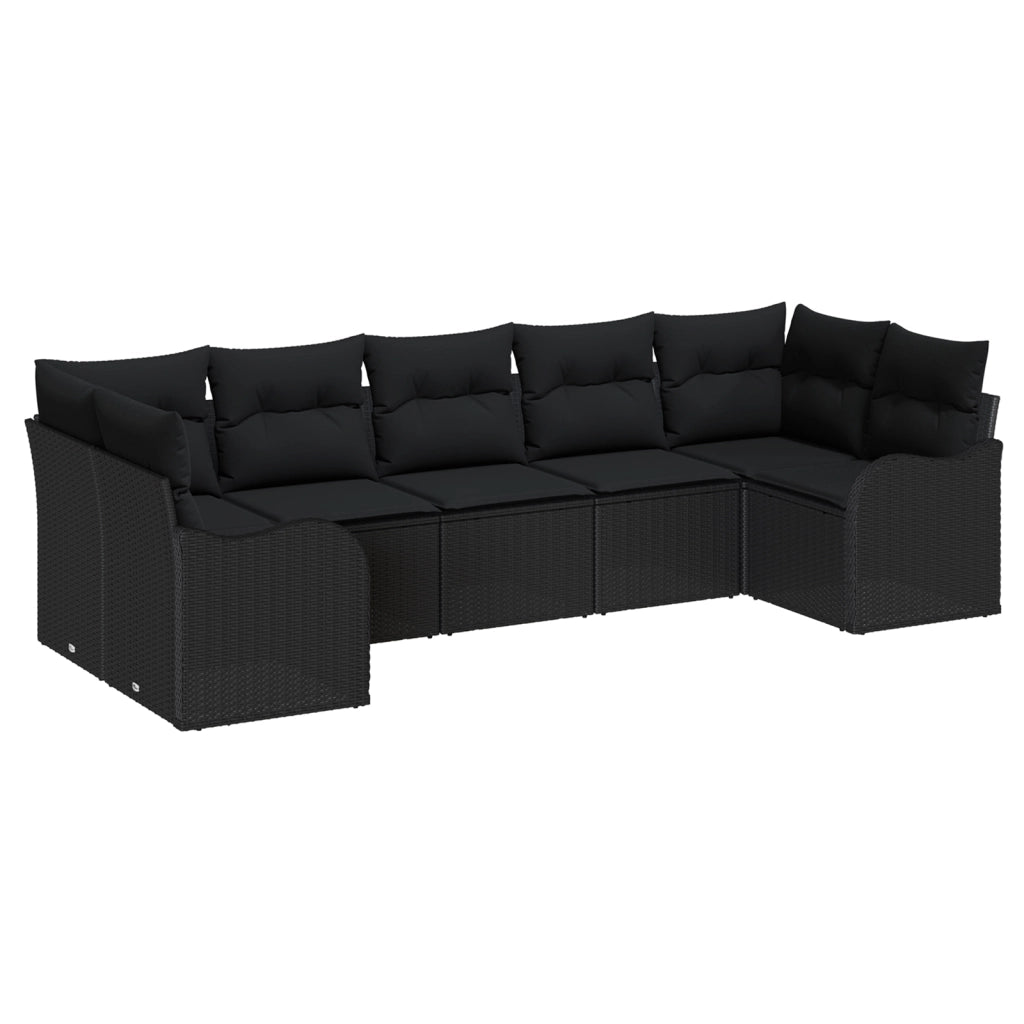 Set di divani da giardino  7 pezzi con cuscini neri in polyrattan