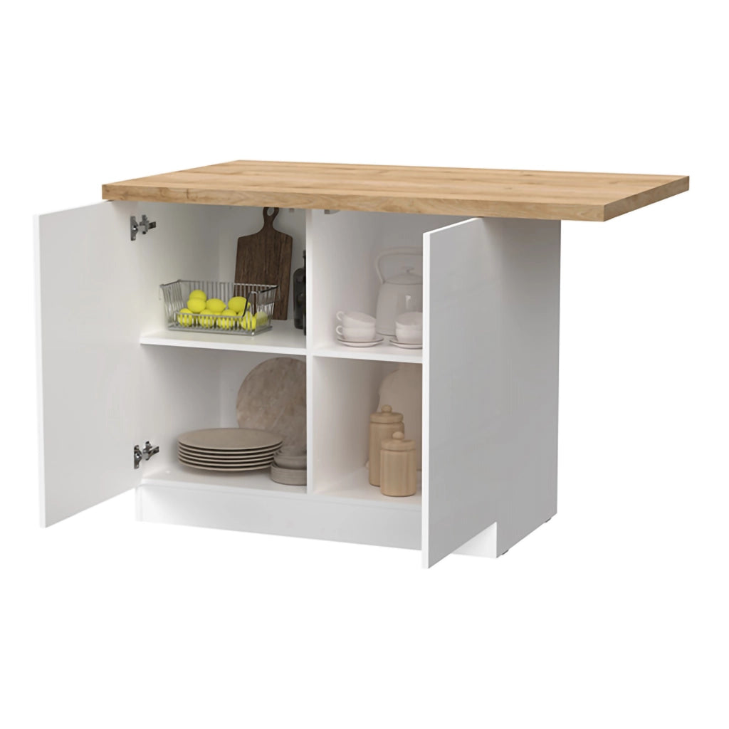 Mobile Dispensa Miha, Isola da Cucina 2 Ripiani Made in Italy, 130x80x90h cm Bianco Lucido