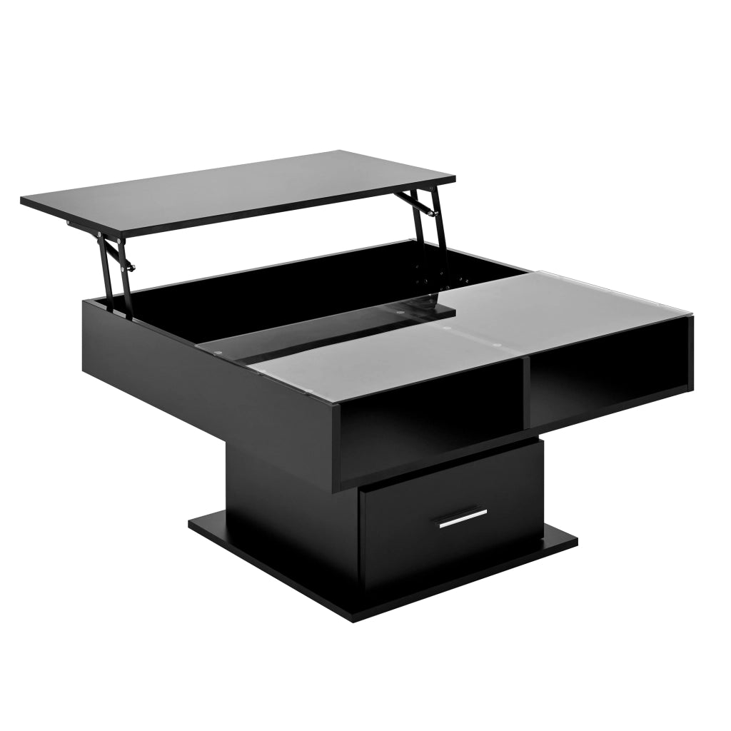 Tavolino da caff猫 elevabile con LED; vano contenitore e cassetto 78x78 cm nero