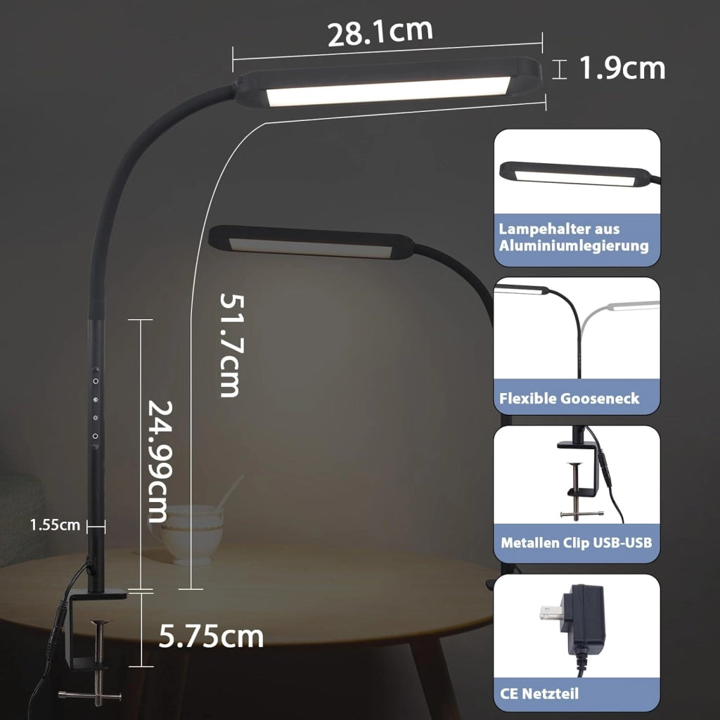 ZMH Lampada da tavolo LED 11W dimmerabile a clip con spina per soggiorno