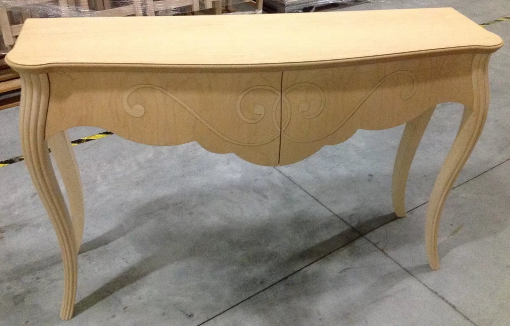 Consolle in legno bombata 2 cassetti grezza l.150 p.42 h.96 (045) - Mobili 2G