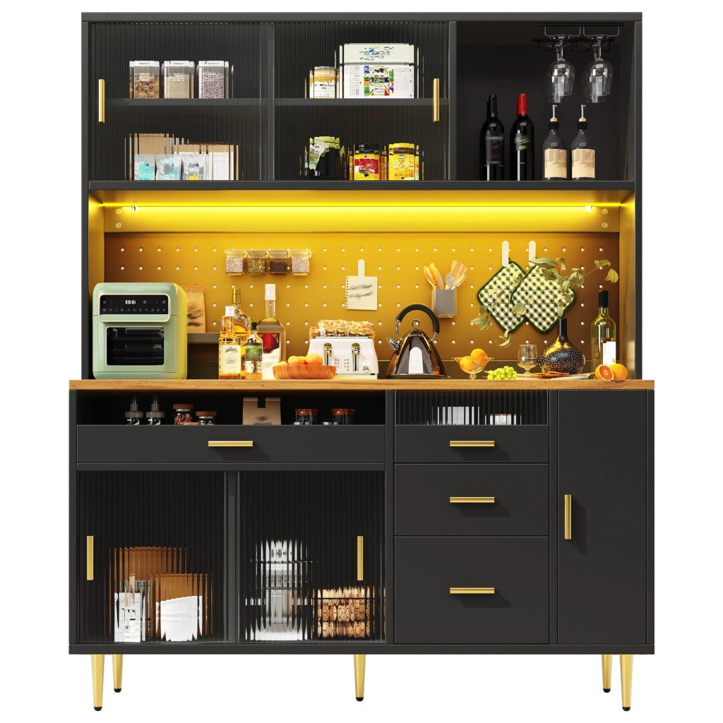Mobile alto multifunzione con LED e ante scorrevoli in vetro