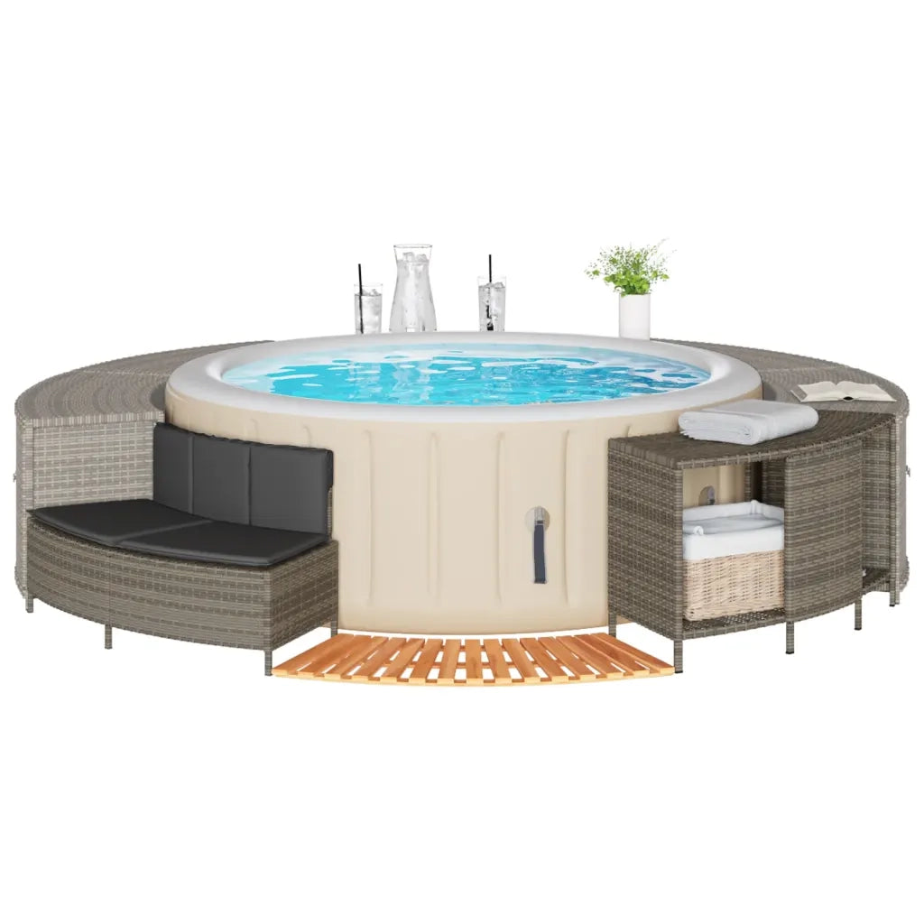 Bordo per Spa Grigio in Polyrattan e Legno Massello di Acacia CFW1412202