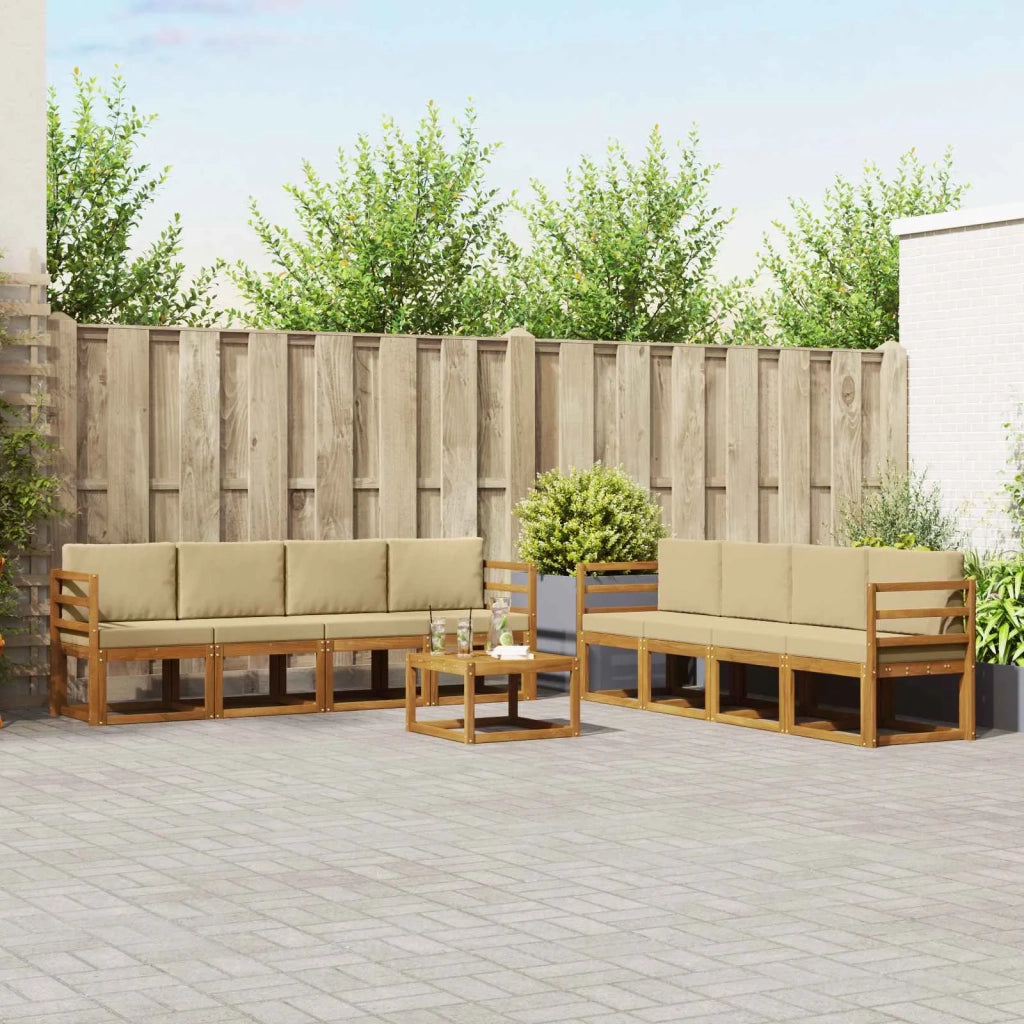 Set di divani da esterno con cuscino 9 pcs Naturale e Beige 3366171