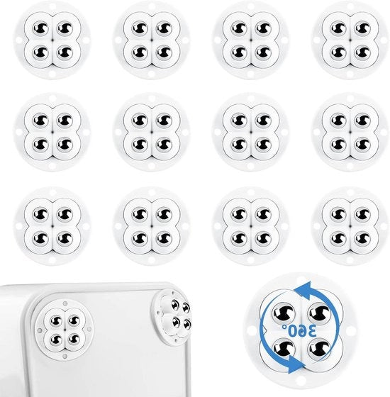 12 pezzi di ruote universali mini adesive a secco 360 gradi rotanti ruote a sfera robuste ruote a rullo contenitore della spazzatura cassettiera (bianco)