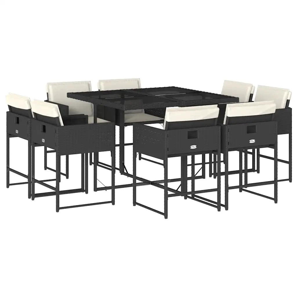 Set da Pranzo da Giardino 9 pz con Cuscini Nero in Polyrattan 3211374