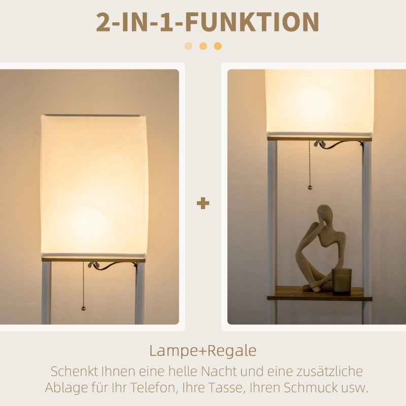 Lampada da terra, con luce indiretta, con ripiani, struttura in metallo, paralume in tessuto, 26x26x159 cm, bianco/marrone