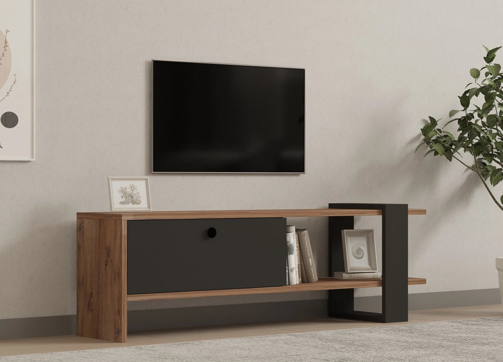 Mobile TV in legno "Ova" - 120 x 25 x 36 cm - Rovere antracite