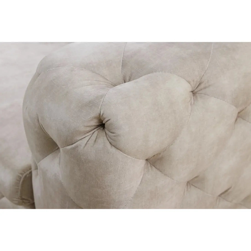 Divano + pouf VELENA champagne – Set barocco in velluto con piedi in metallo nero