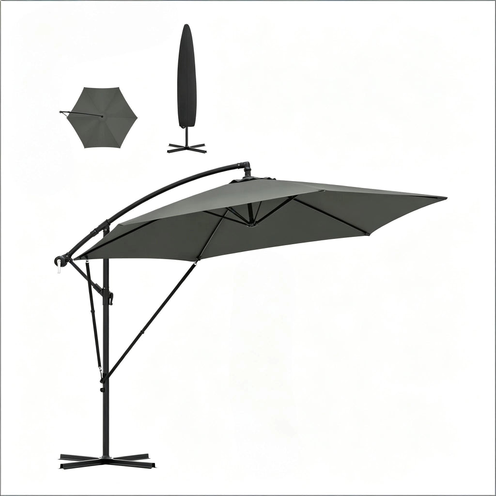 Ombrellone da giardino offset 310x310 cm, con manovella, inclinazione regolabile, antracite