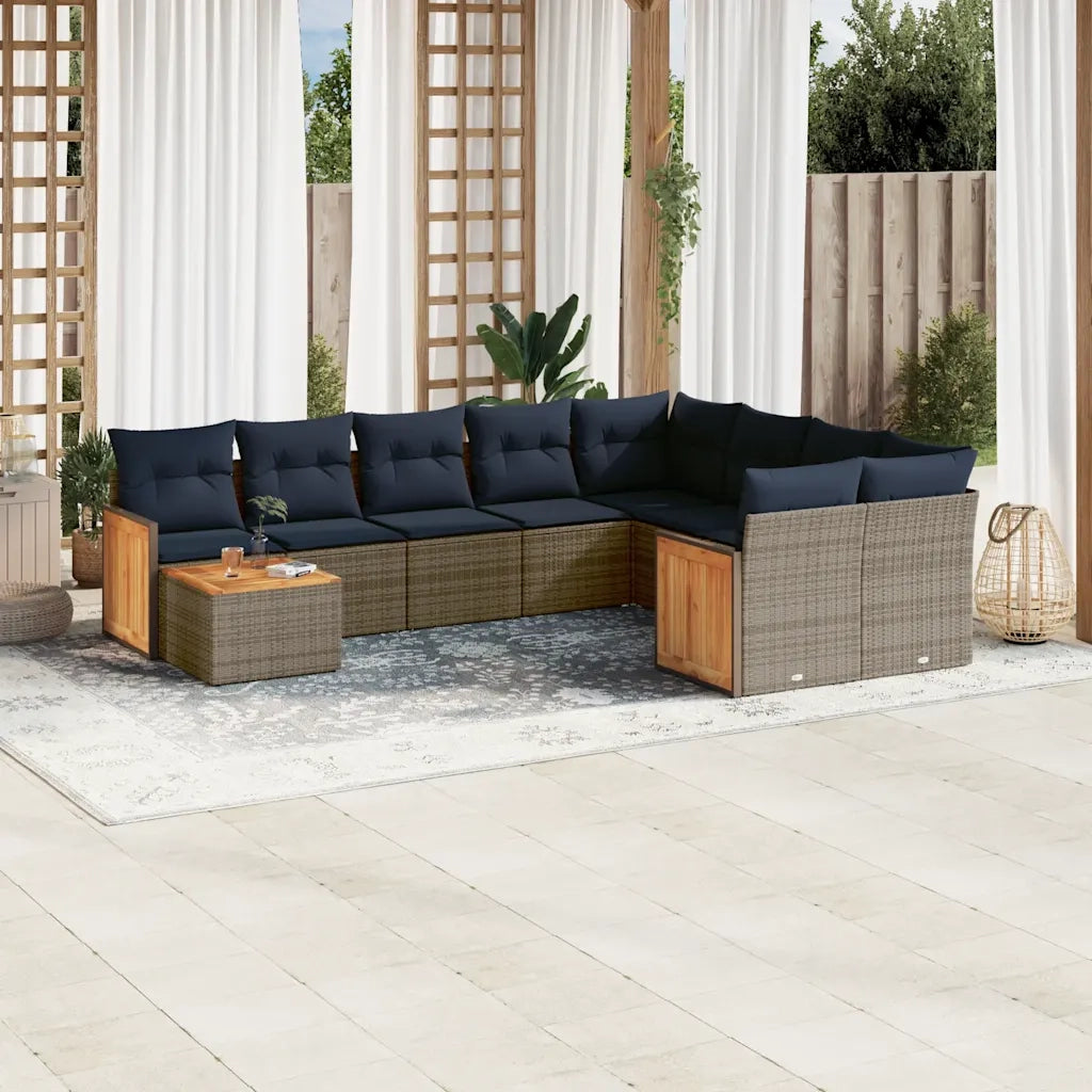 Set Divani da Giardino 10 pz con Cuscini Grigio in Polyrattan 3228000