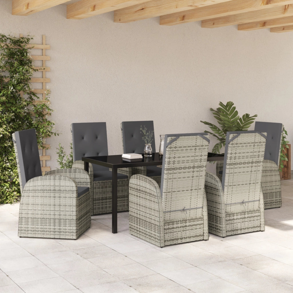 Set da Pranzo da Giardino 7 Pezzi con Cuscini Grigio in Polyrattan