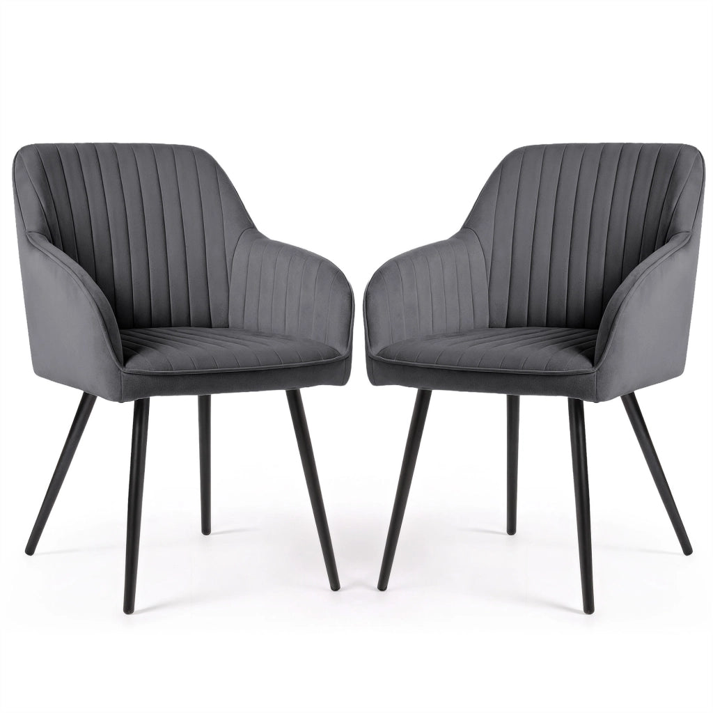Set di 2 Sedie in velluto con cuciture verticali FLORENCE Grafite gambe nere