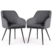 Set di 2 Sedie in velluto con cuciture verticali FLORENCE Grafite gambe nere