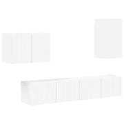 Set di Mobiletto da TV a Parete 4 pz | Armadietto TV | Mobile Porta TV Bianco Legno multistrato
