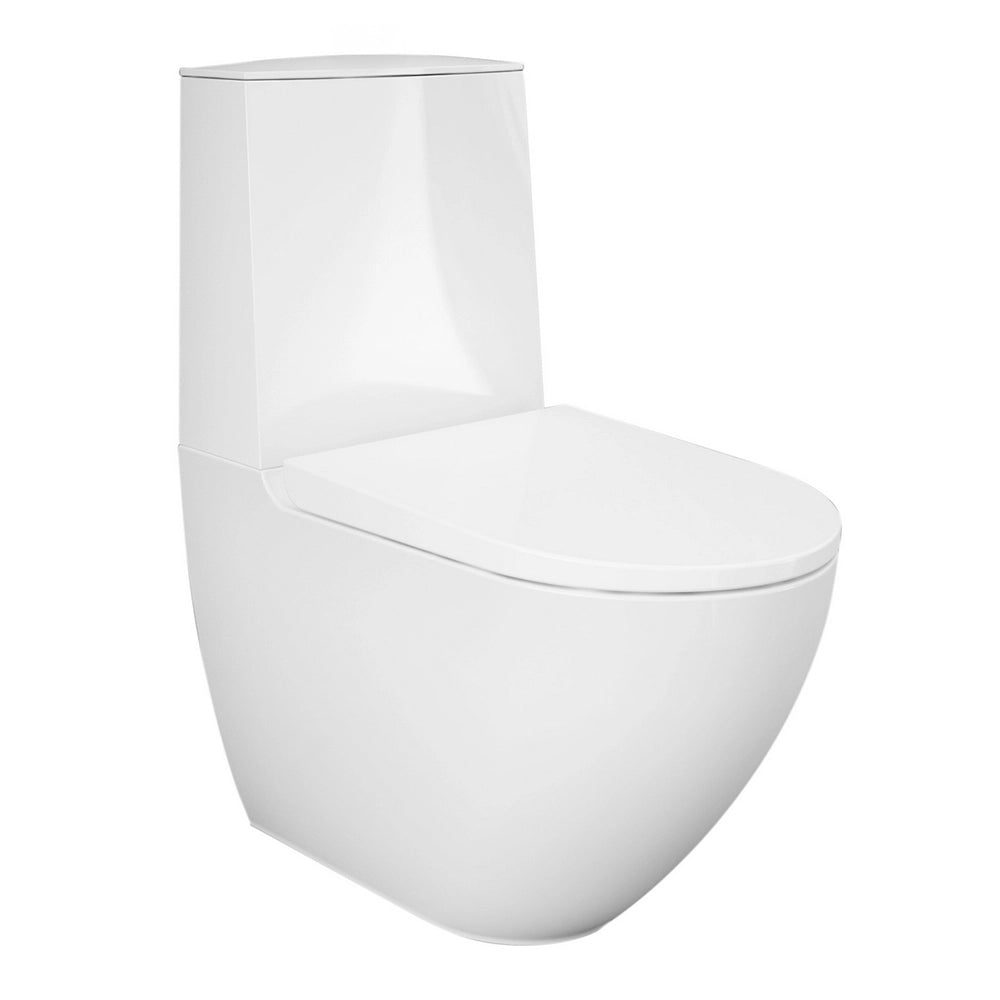 WC monoblocco filomuro in ceramica con sedile e cassetta con sensore Rak Des