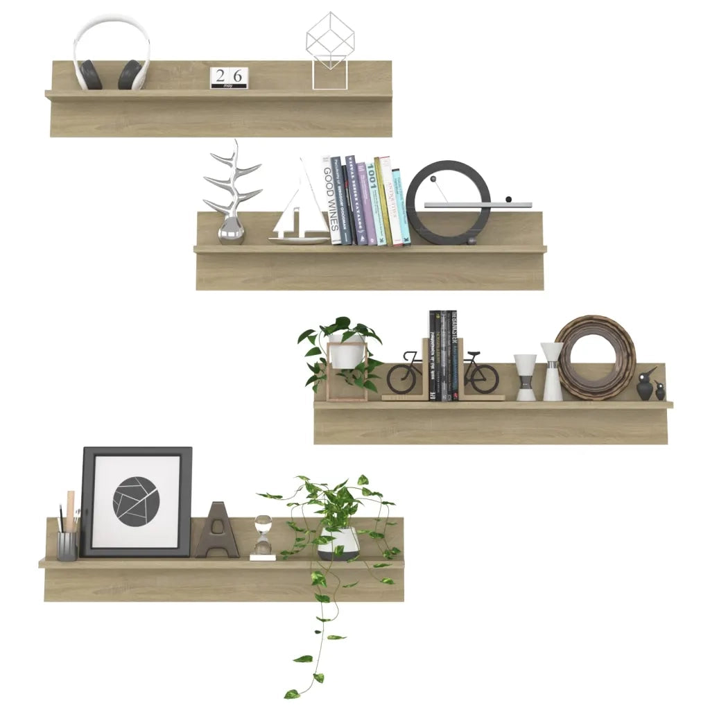 Mensole a Muro 4pz Rovere Sonoma 80x11,5x18cm Legno Multistrato 807340