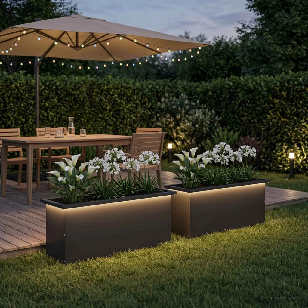 Fioriera da giardino con LED 2 pz Nero 30 x 100 x 30 cm Acciaio 8008113