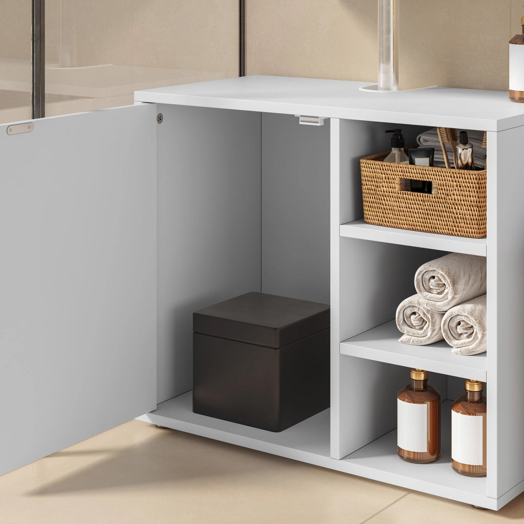 Mobile Sottolavabo Kulaik da Bagno ad Anta e 3 Scomparti Aperti 51 x 60 x 32 cm - Bianco [en.casa]
