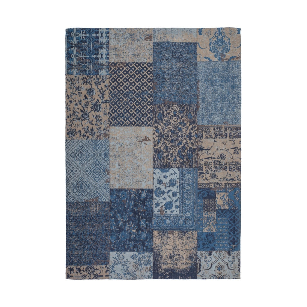 Tappeto Jacquard in cotone blu con motivo patchwork