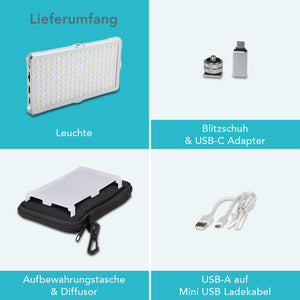 Instarter LED video light & camera light bi-color in formato tascabile I Potente 12 W come luce streaming dimmerabile e luce per cellulare I Batteria ricaricabile da 2 ore per foto