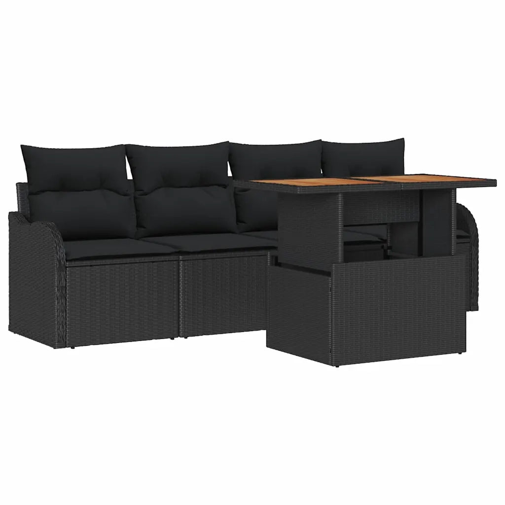 Set Divano da Giardino con archiviazione 5 pcs Nero polyrattan