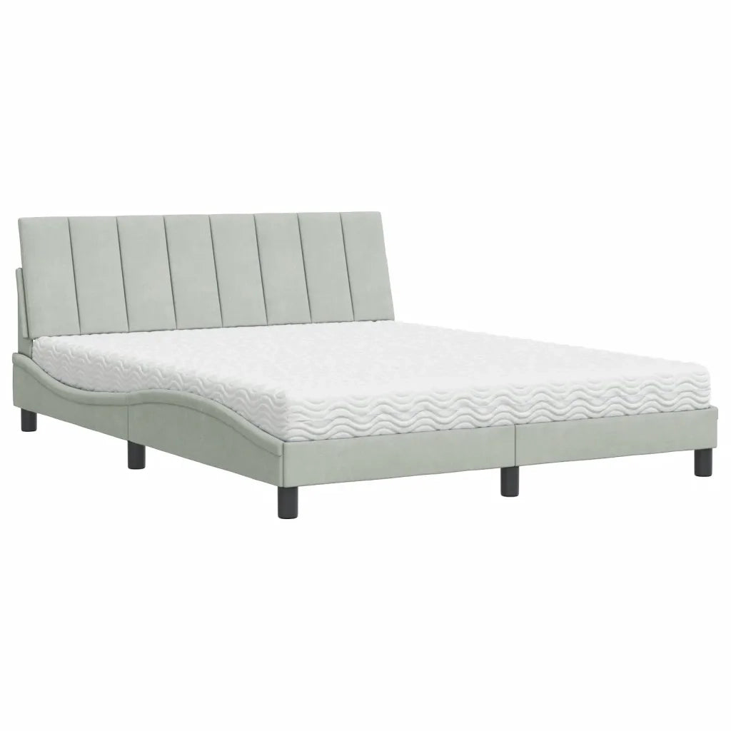 Letto con Materasso Hanko Grigio Chiaro 160x200 cm in Velluto 3208604