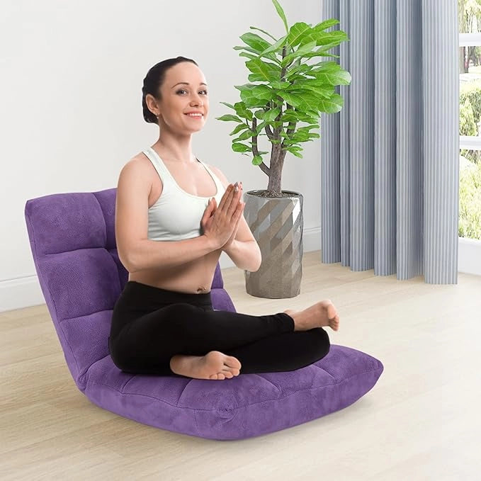 Sedia da Pavimento, Sedia Imbottita Regolabile in 14 Posizioni, Poltrona Salotto per Relax, Yoga, Lettura (Viola)