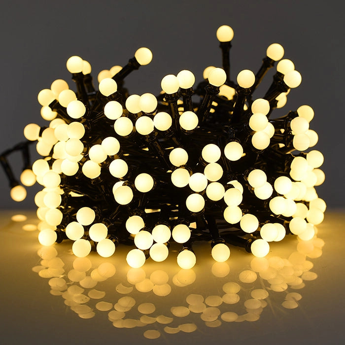 CATENA LUMINOSA LED A SFERA 500 LUCI GIALLE SU CAVO NERO DA 10 METRI - PERFETTA PER DECORAZIONI INTERNE ED ESTERNE