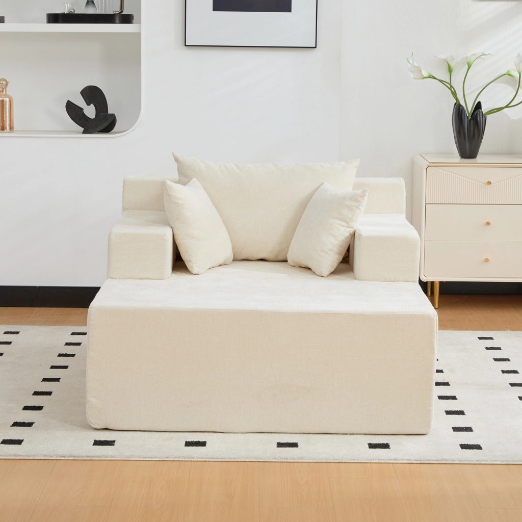 Divano con chaise longue in ciniglia beige