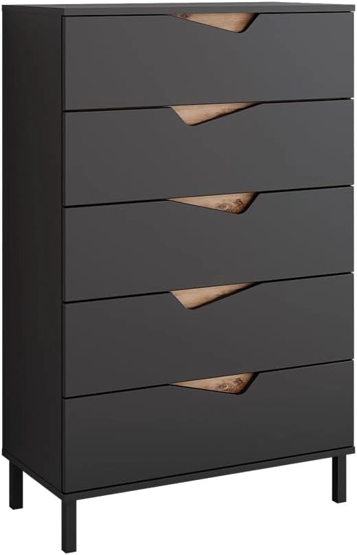 Cassettiera per camera da letto Marelle, Verde/Artigianale, 76 x 120 cm con 5 cassetti, adatto per riporre abiti e oggetti di uso quotidiano