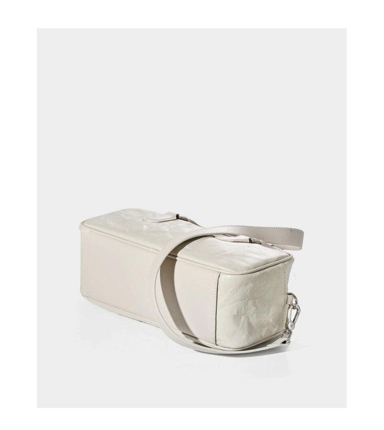 Borsa da bowling Boston in vera pelle da donna, colore bianco