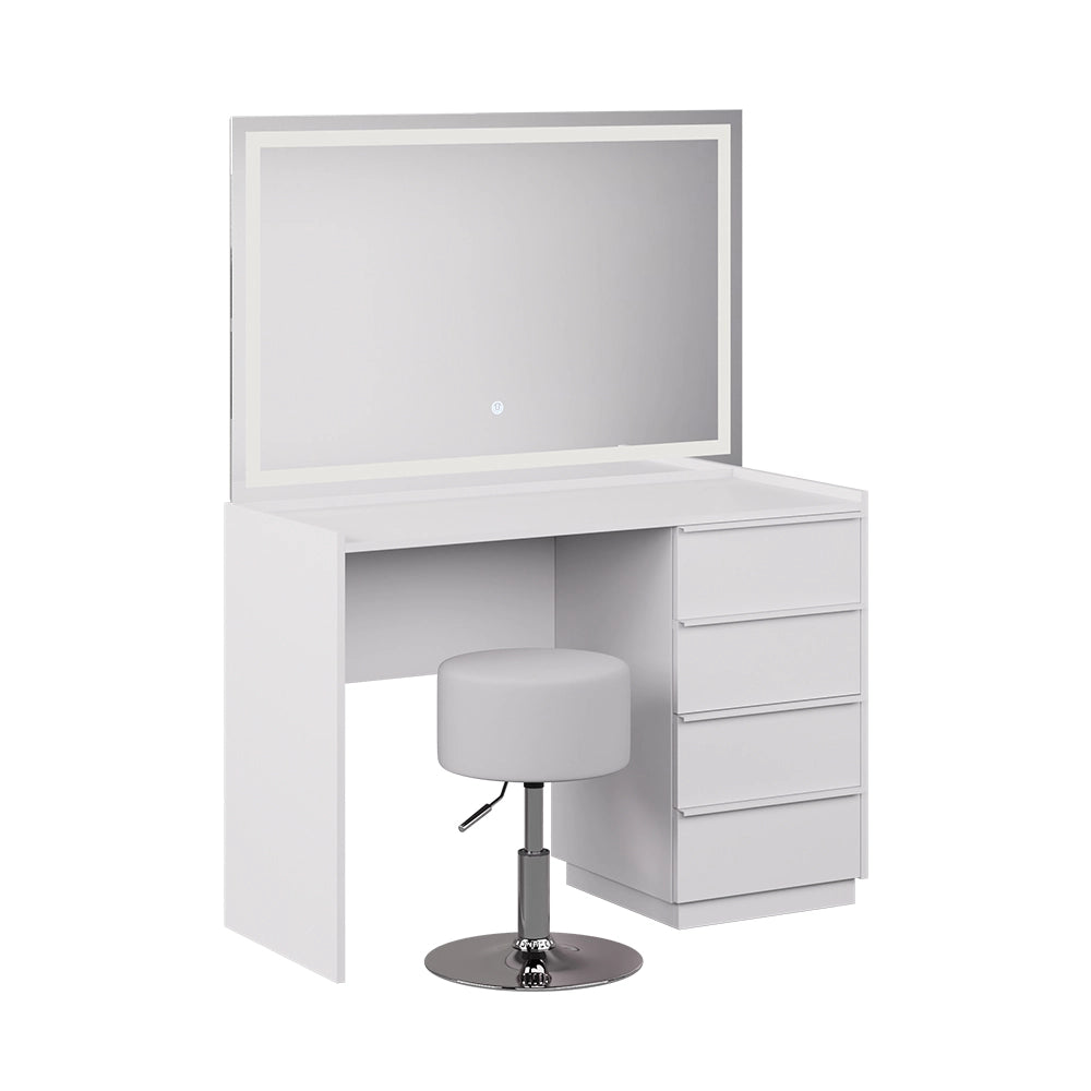 Vicco Tavolo da toeletta Bianco 110 cm con specchio LED e sgabello